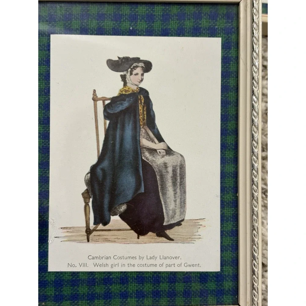 4 VTG Cambrian Costumes Welsh Gwent Gower Lady Llanover Postcards Oxford Framed